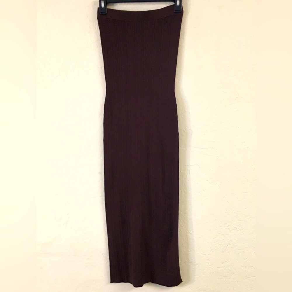 Good American Ribbed Midi Bodycon Dress Small Chocolate Brown Strapless Party